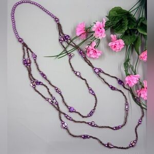 Vintage Purple Pearl and Abalone Shell Layered Beaded Necklace